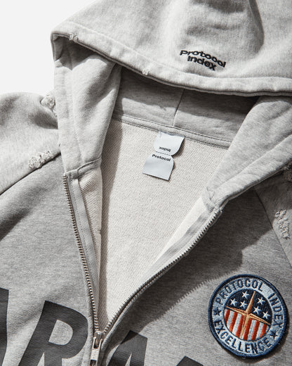 Protocol Index Reconstructed Zip Hoodie Melange Grey Sweatshirts Zip-Ups PI26SSMH05 GREY