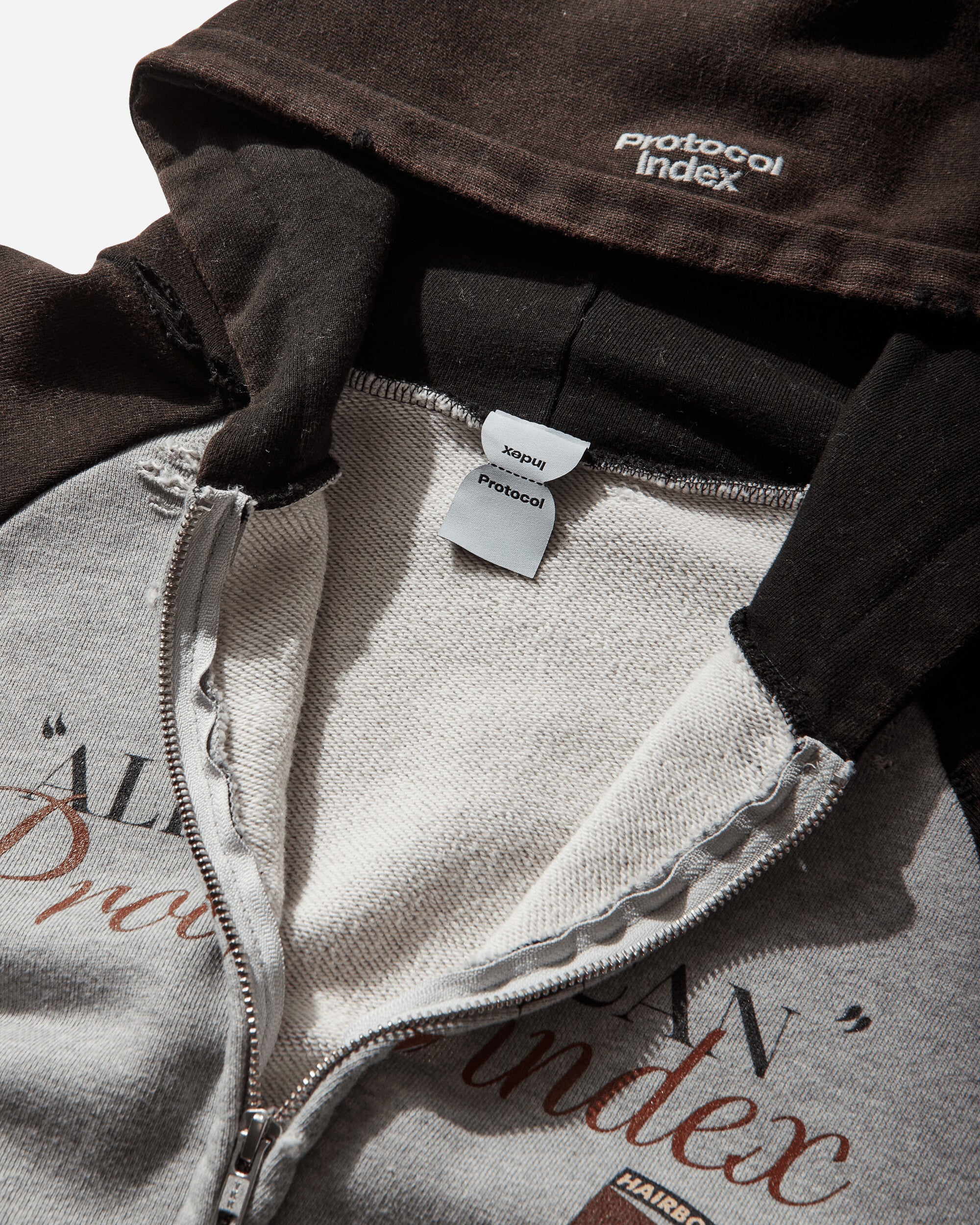 Protocol Index Tight Fit Reconstructed Zip Hoodie Black/Melange Grey Sweatshirts Zip-Ups PI26SSMH06 BLACK