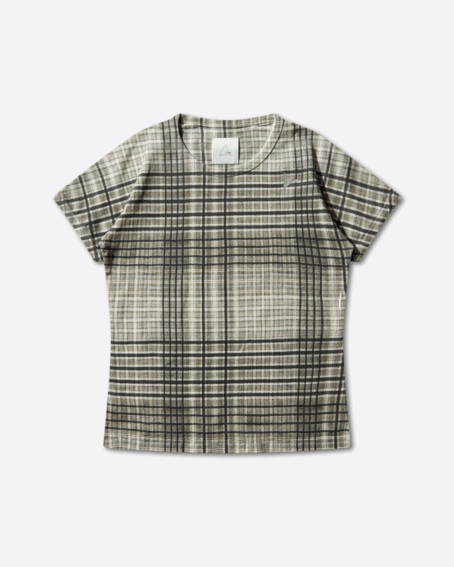 ROA Taba Printed Check Baby Tee Sage Green T-Shirts Top YBWW029JY11 GRN0002