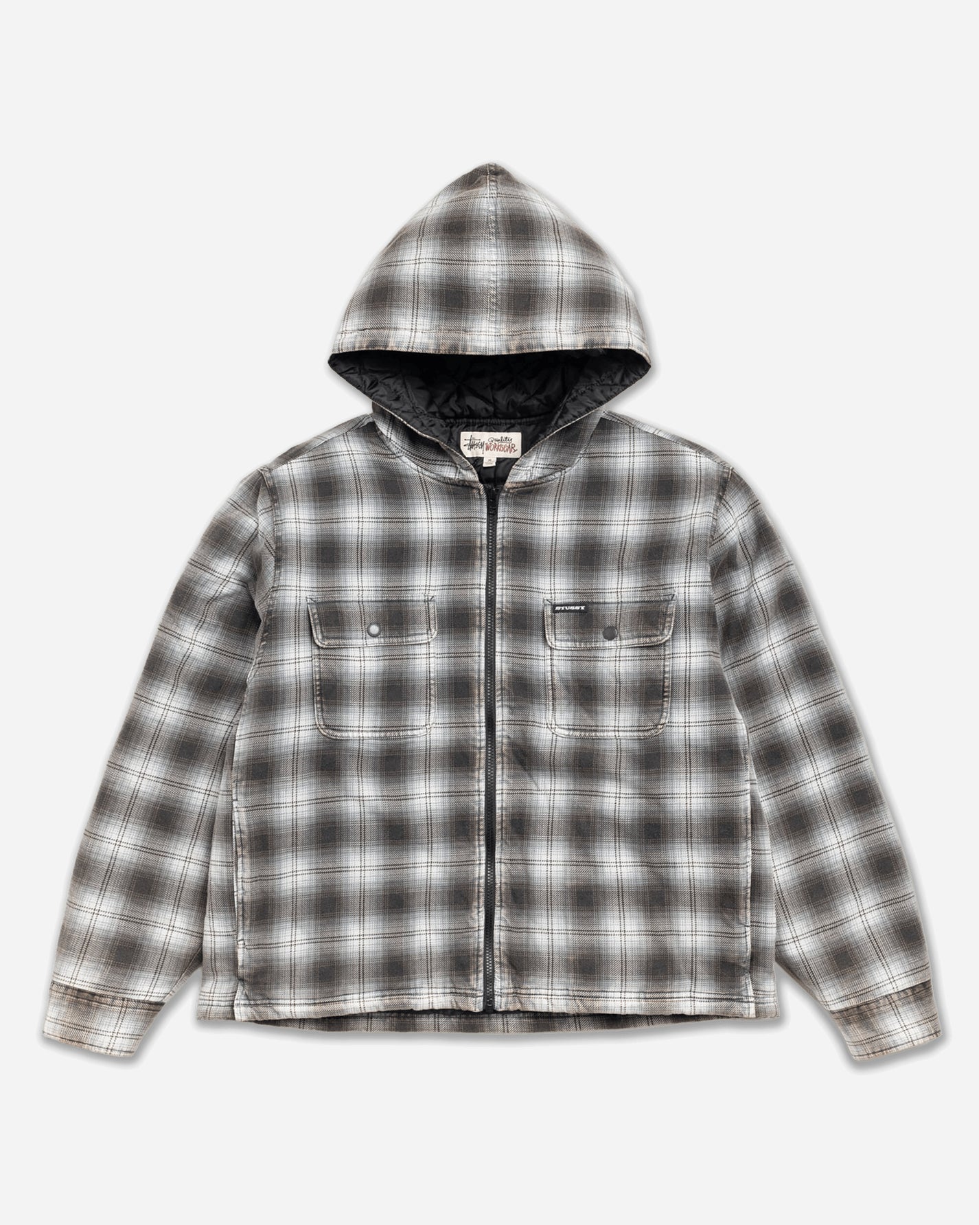 Stüssy Zip Hooded Plaid Shirt Charcoal Shirts Longsleeve Shirt 1110381SJ 0002