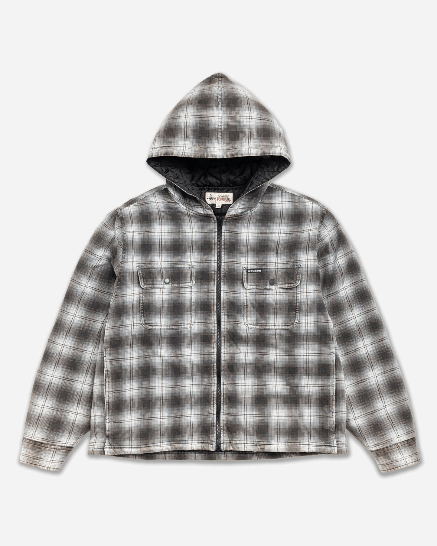Stüssy Zip Hooded Plaid Shirt Charcoal Shirts Longsleeve Shirt 1110381SJ 0002