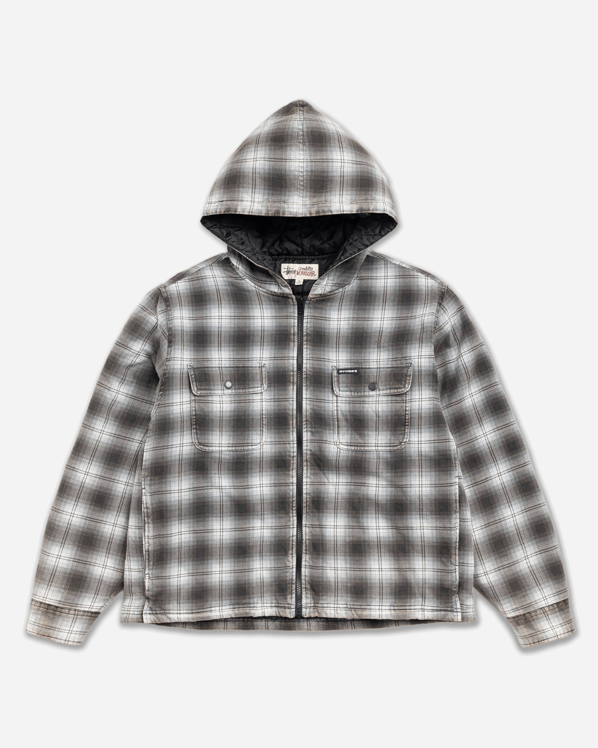 Stüssy Zip Hooded Plaid Shirt Charcoal Shirts Longsleeve Shirt 1110381SJ 0002