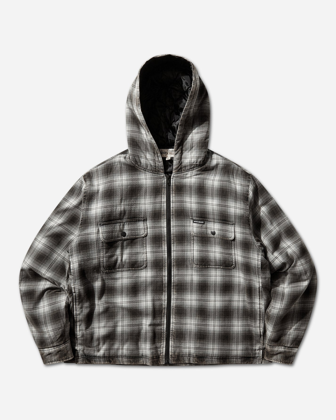 Stüssy Zip Hooded Plaid Shirt Charcoal Shirts Longsleeve Shirt 1110381SJ 0002
