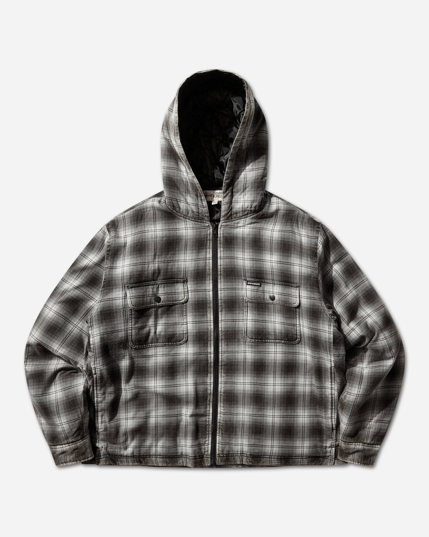 Stüssy Zip Hooded Plaid Shirt Charcoal Shirts Longsleeve Shirt 1110381SJ 0002