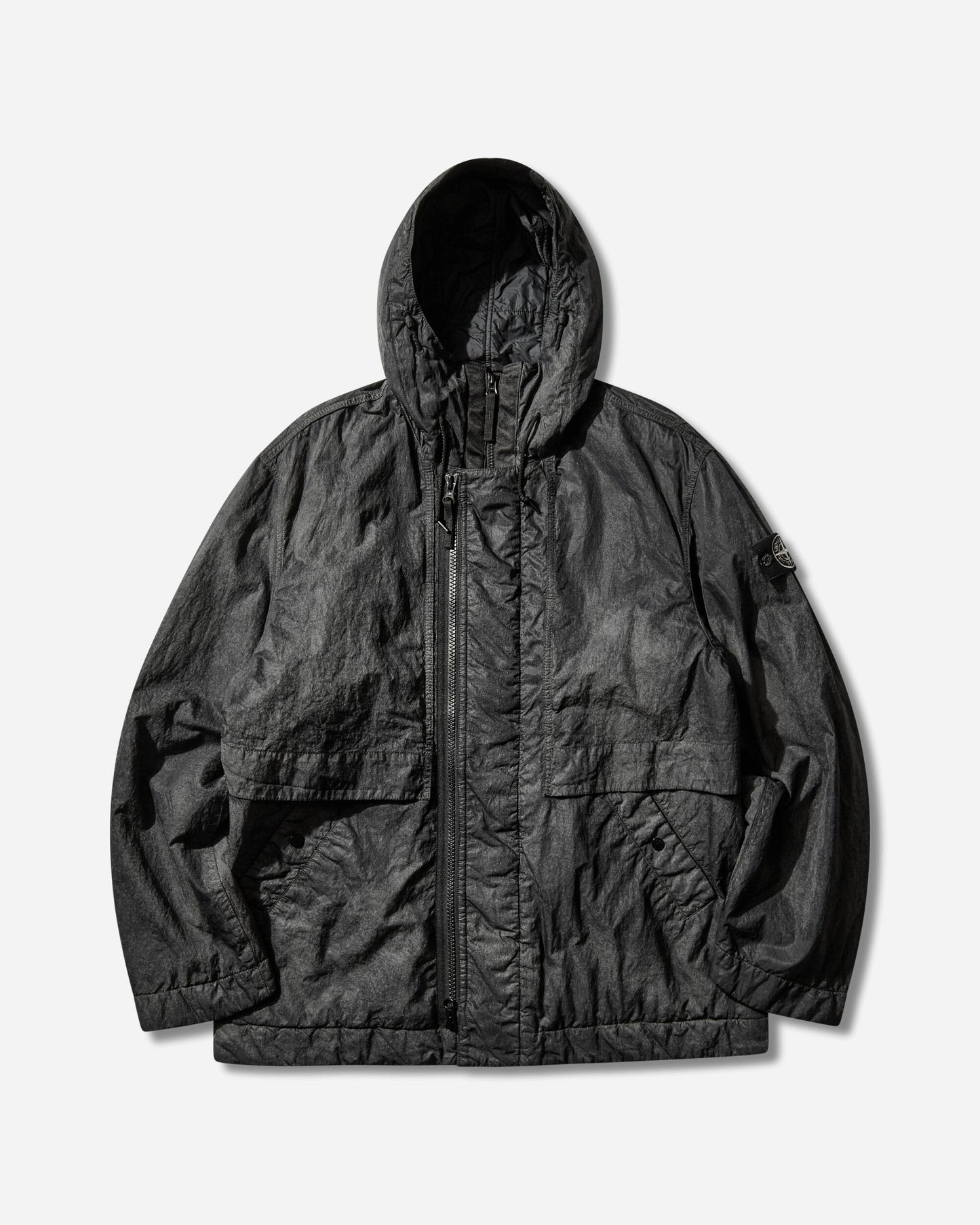 Stone Island Dense Nylon Tc Hand Sprayed Reflective Short Parka Black Coats and Jackets Jackets L1S154100072S0359 V0029