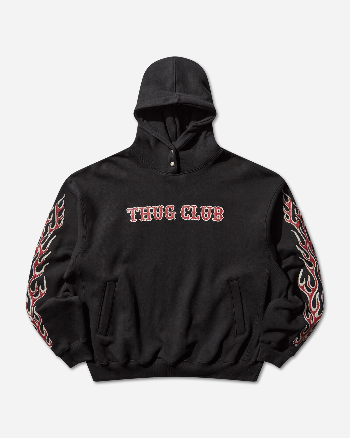 Thug Club Leather Flame Hoodie Black Sweatshirts Hoodies TC25SS2201 BLACK