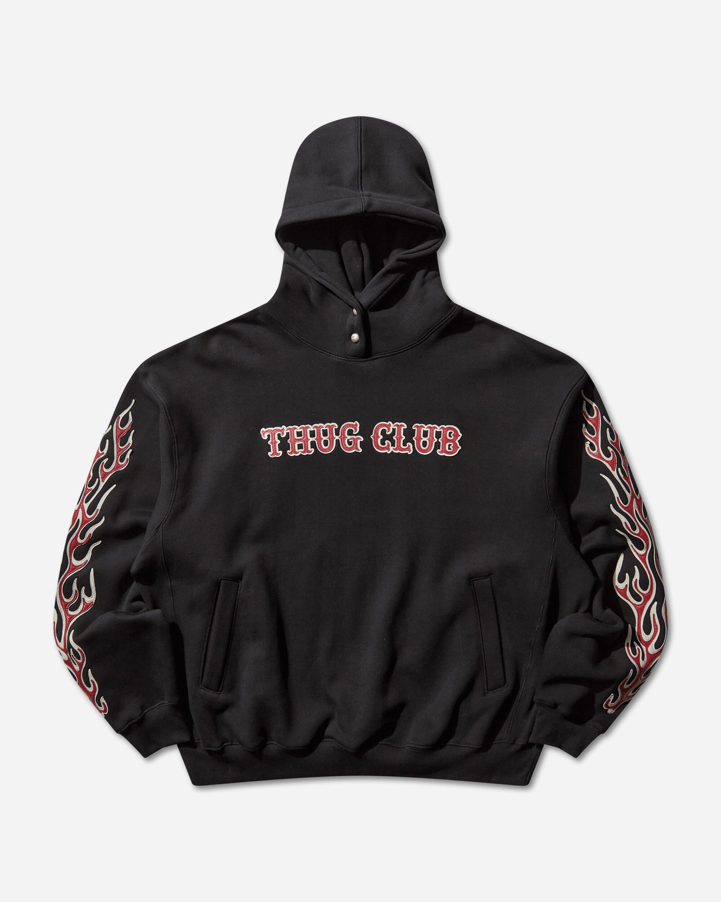Thug Club Leather Flame Hoodie Black Sweatshirts Hoodies TC25SS2201 BLACK