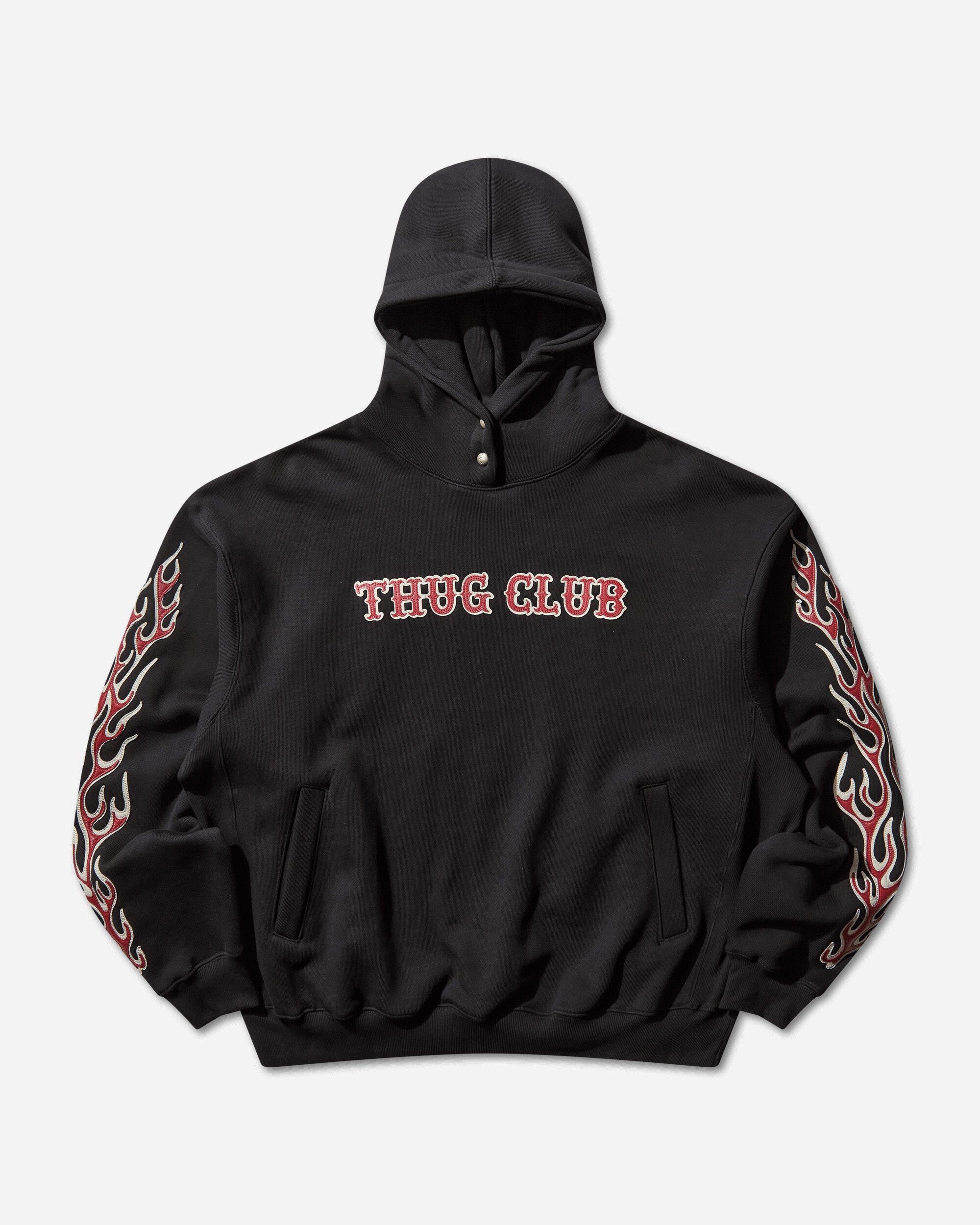Thug Club Leather Flame Hoodie Black Sweatshirts Hoodies TC25SS2201 BLACK