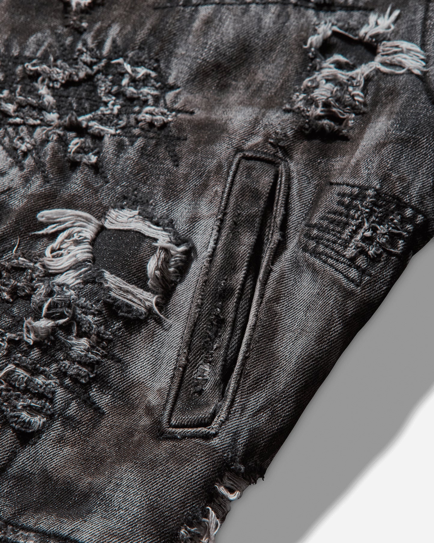 Thug Club Hard-Washed Damaged Denim Hooded Zip-Up Black Coats and Jackets Jackets TC25JK3801 BLACK