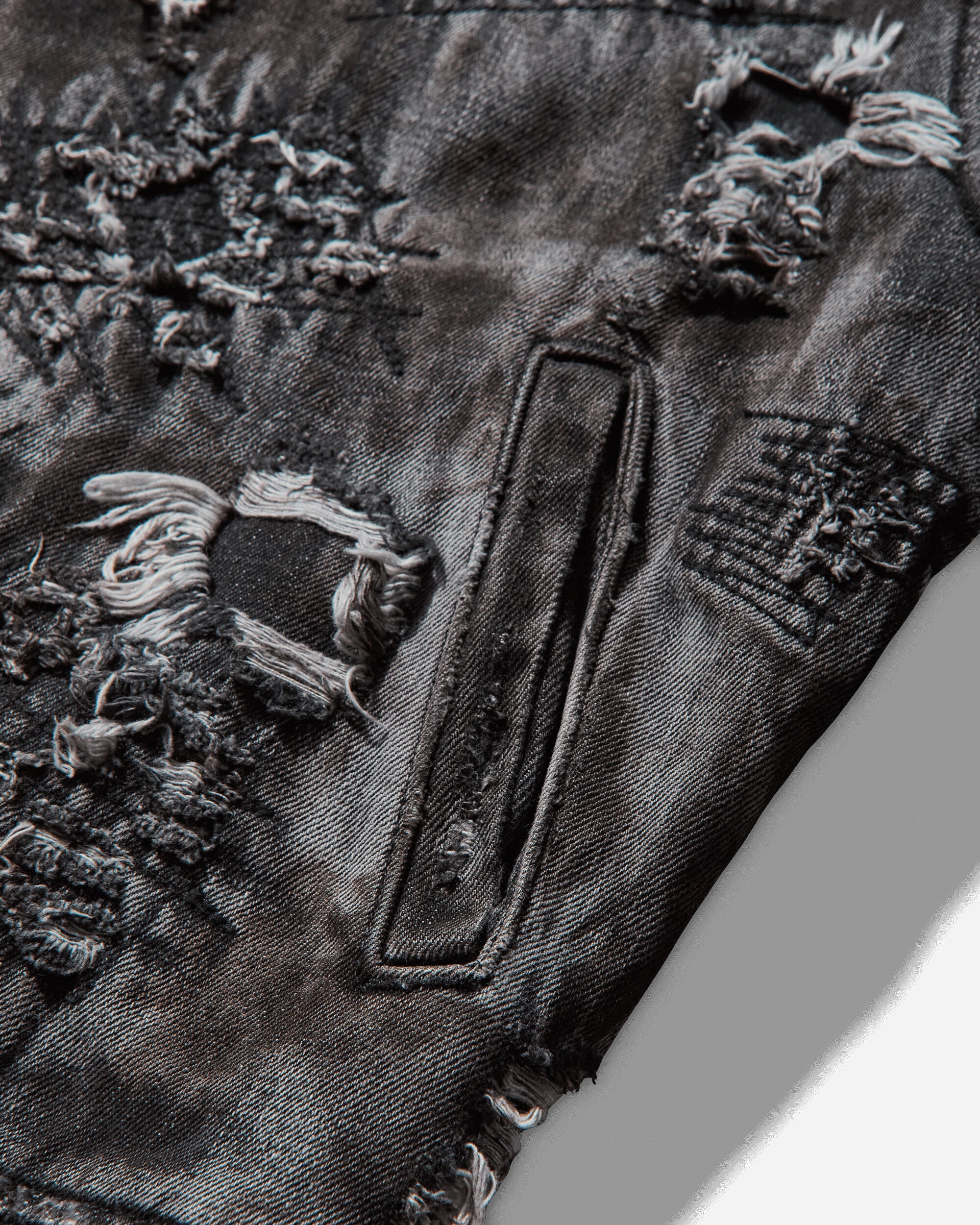 Thug Club Hard-Washed Damaged Denim Hooded Zip-Up Black Coats and Jackets Jackets TC25JK3801 BLACK