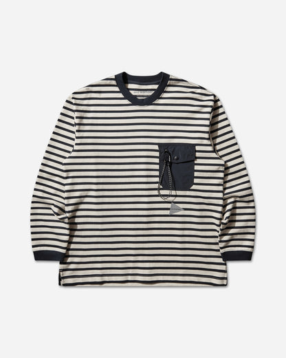 and wander 075  Stripe Pocket Ls T Navy T-Shirts Longsleeve 5746184077 120