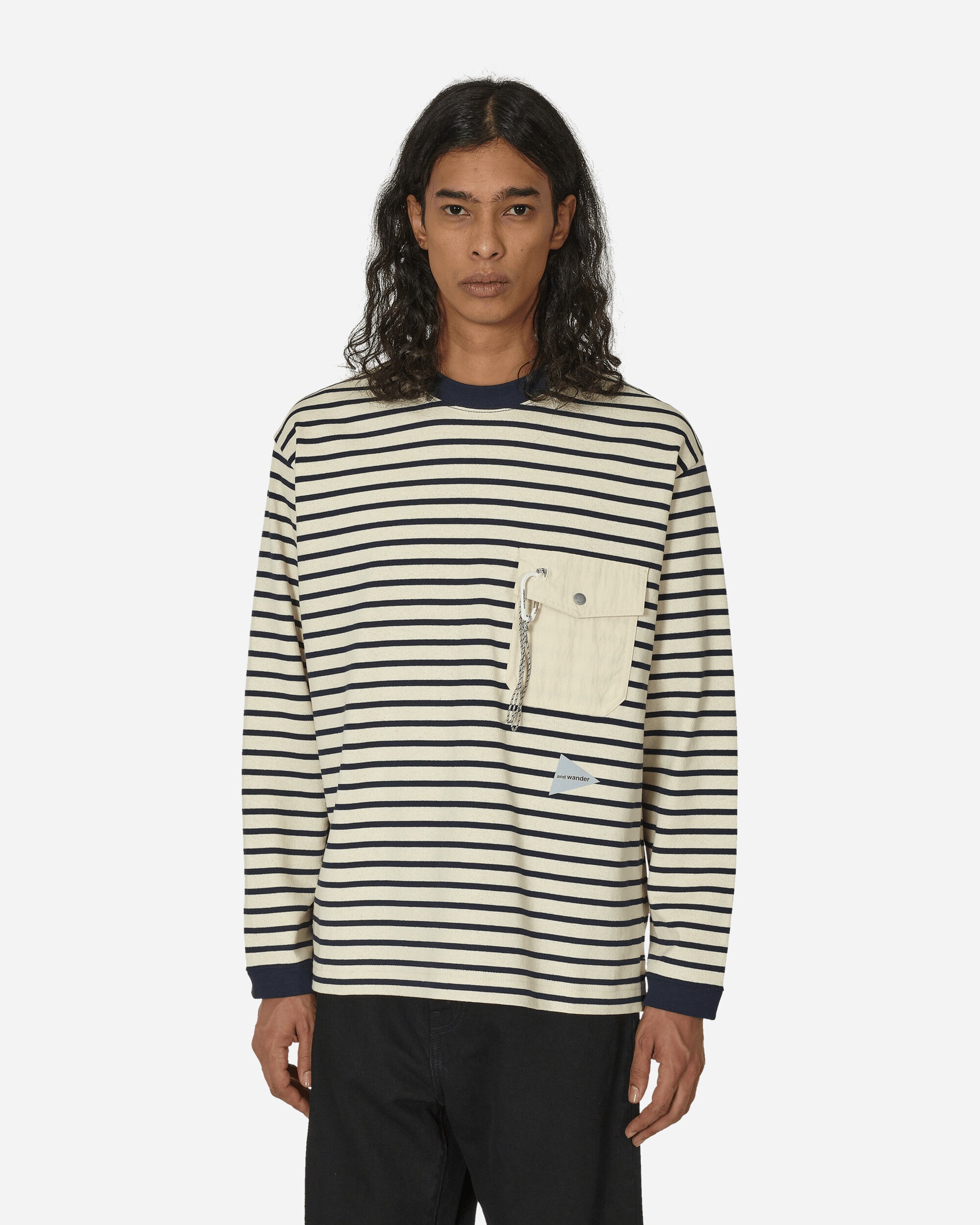 and wander Stripe Pocket Longsleeve T-Shirt Off White - Slam