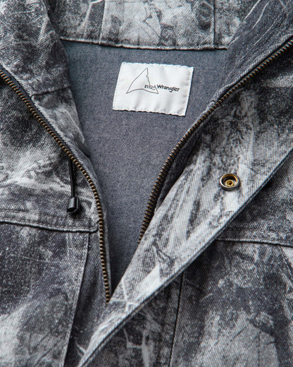 ROA Roa X Wrangler Denim Hooded Jacket Washed Pattern Owl Dark Owl Dark Coats and Jackets Jackets YBMW0273FA210 BLK0001