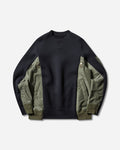 sacai Sponge Sweat X Nylon Twill Pullover Navy Khaki Sweatshirts Crewneck SCM-326 212