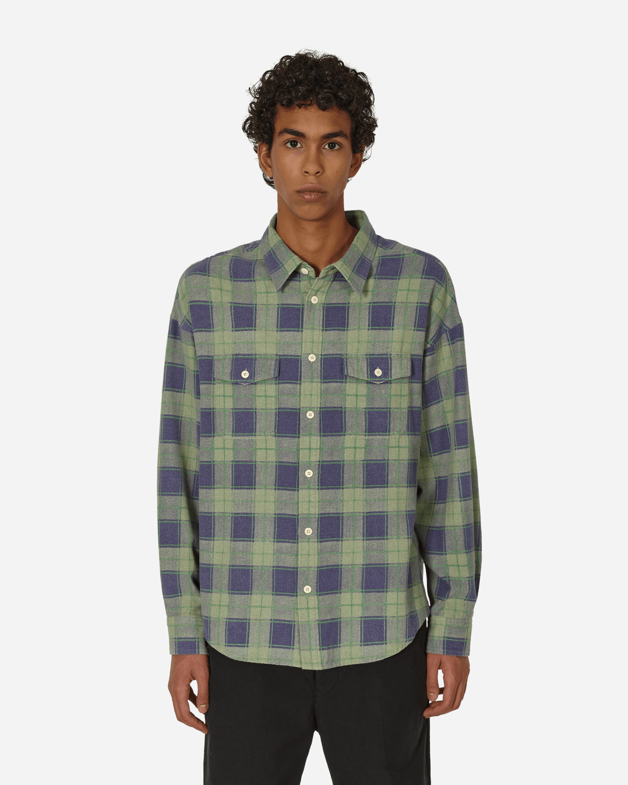 visvim Pioneer Khadi Check Longsleeve Shirt Green - Slam Jam