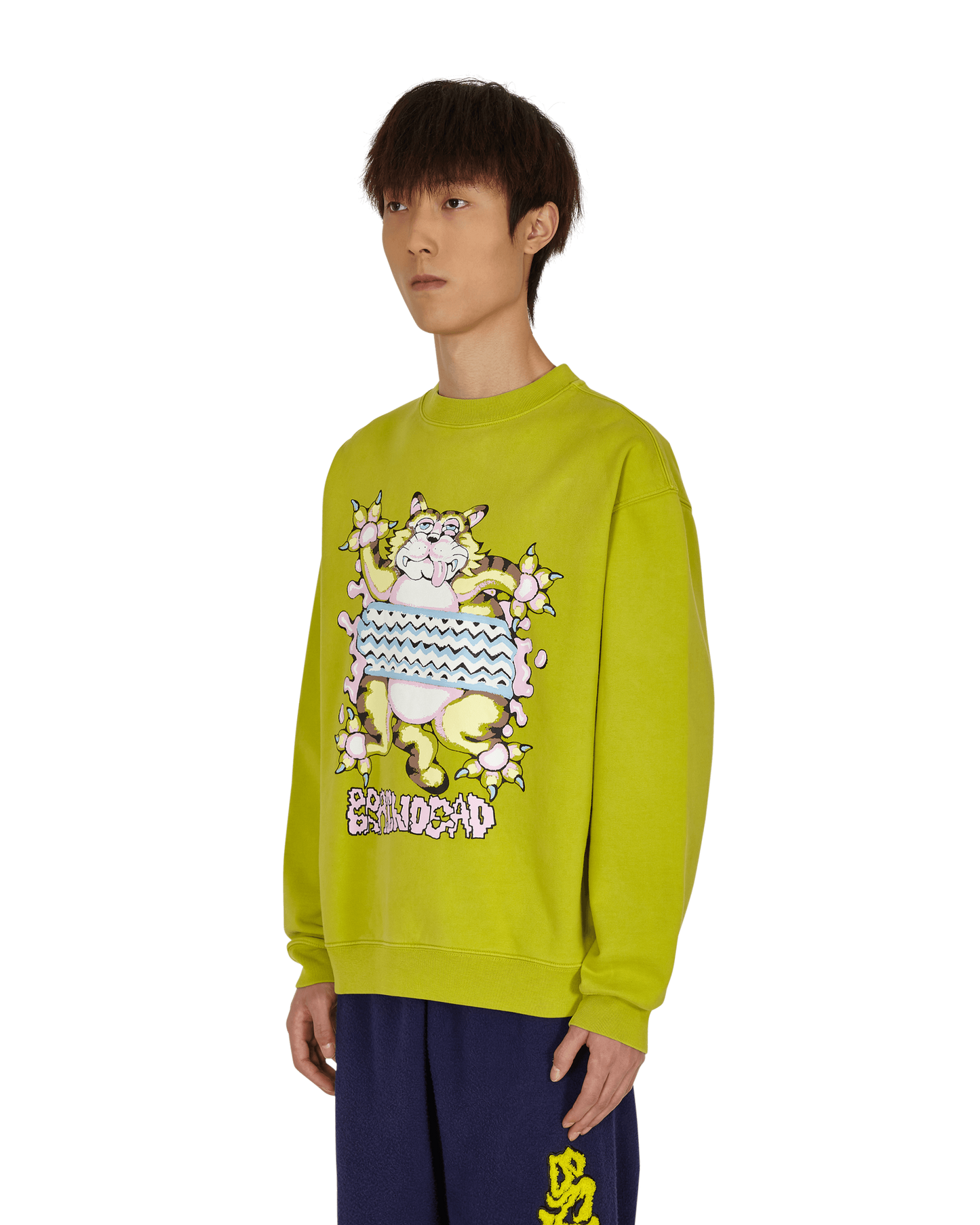 Brain Dead Relaxed Cat Crewneck Olive Sweatshirts Crewneck BDF21T10001950 GR04