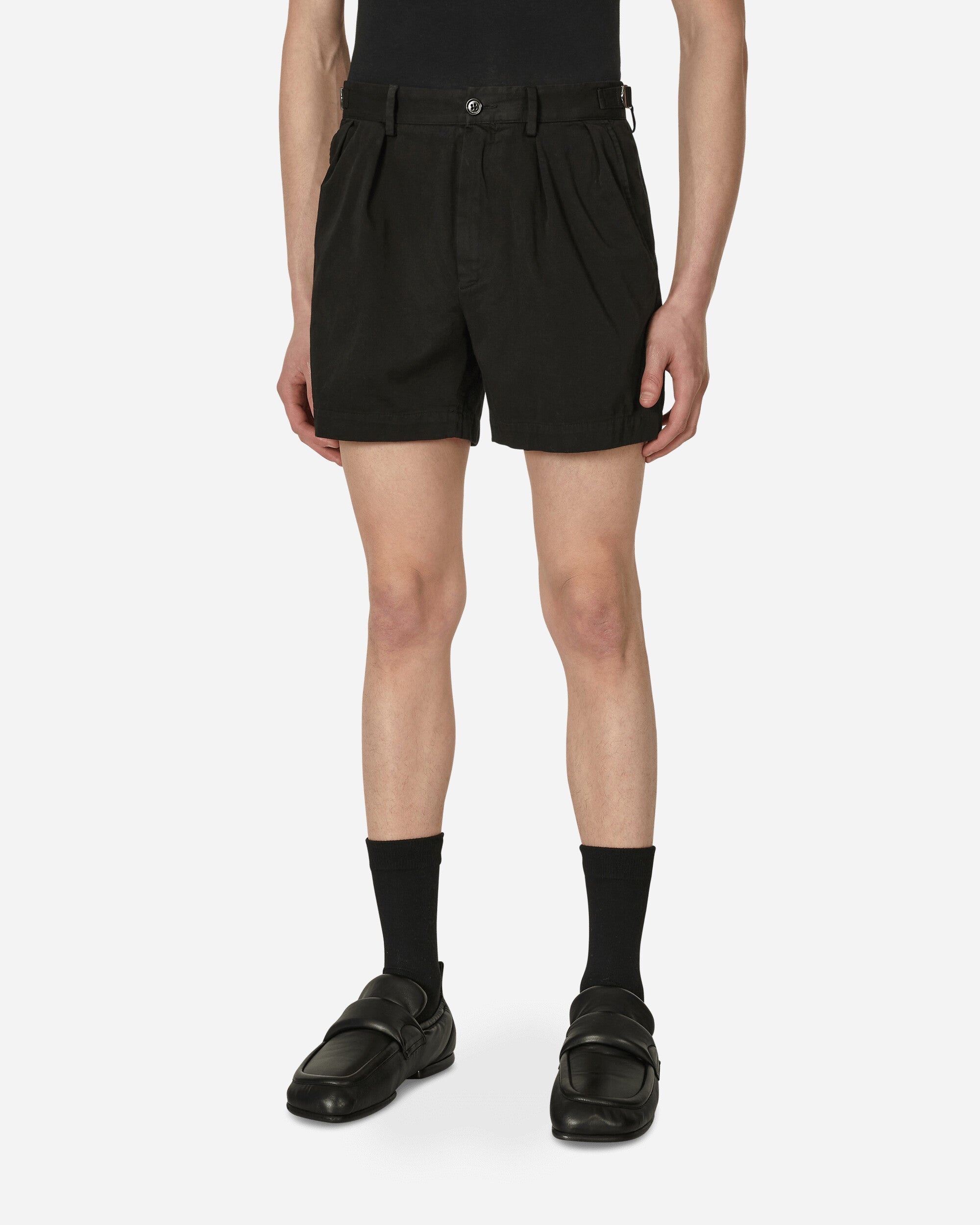 Pleated Cotton Shorts Black