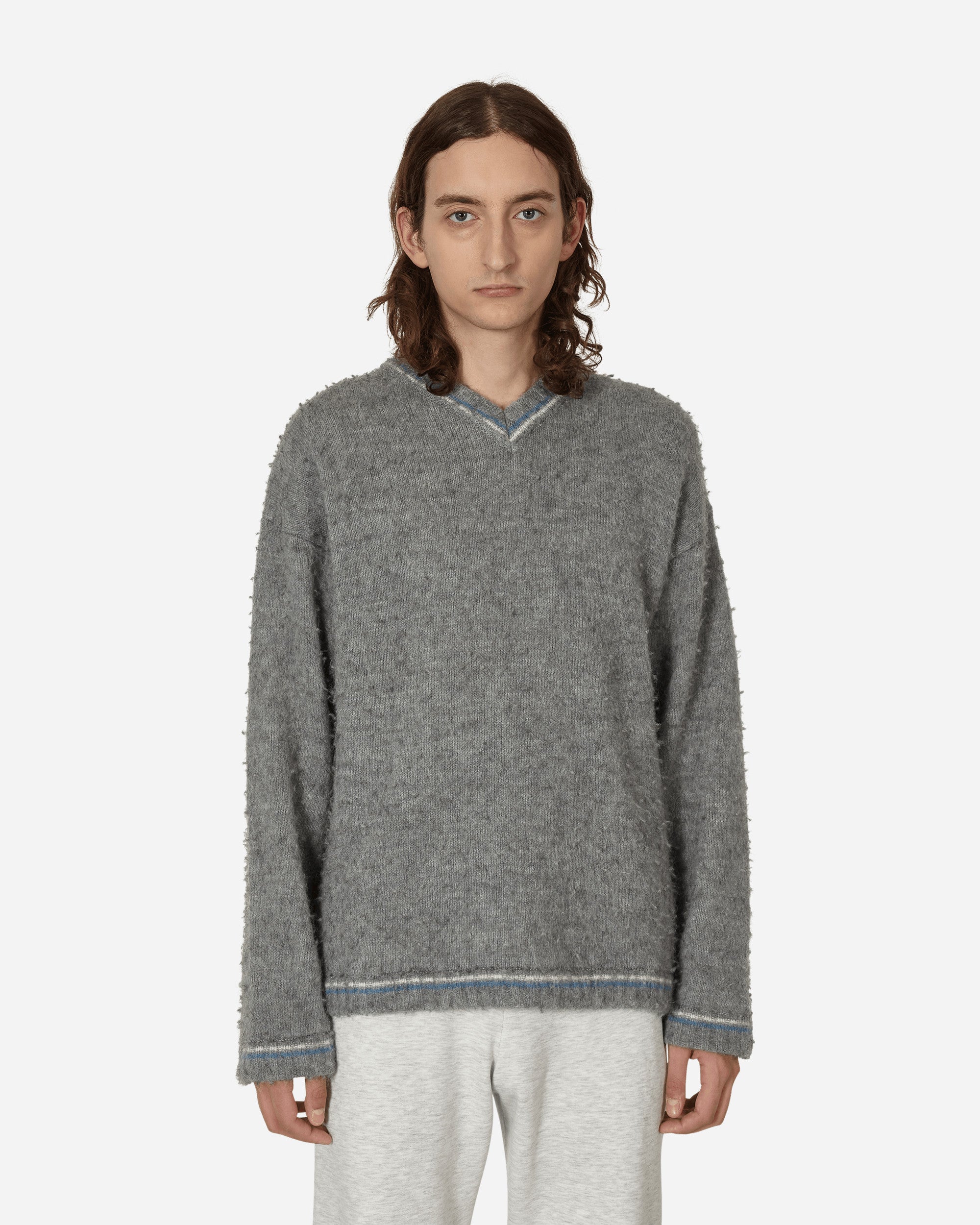 Washed V-Neck Sweater Grey
