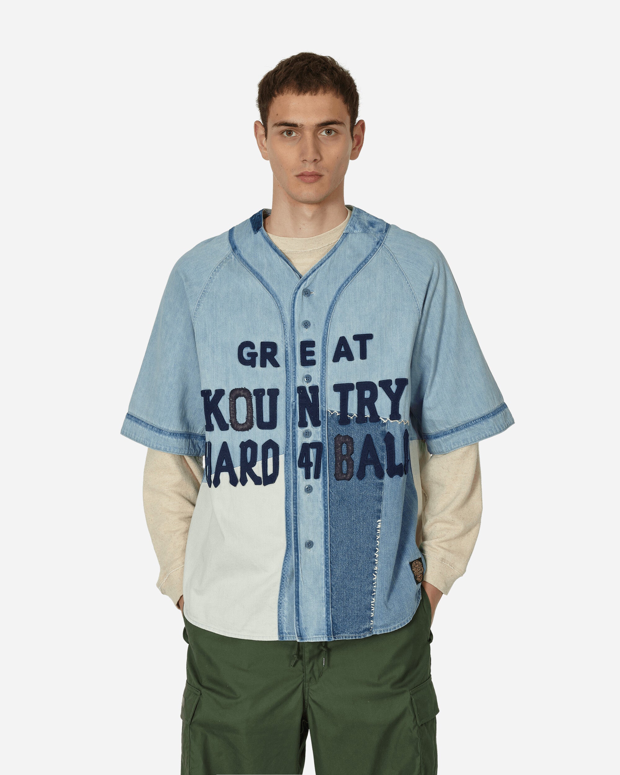 8oz Denim GREAT KOUNTRY Baseball Shirt - Sax/Navy