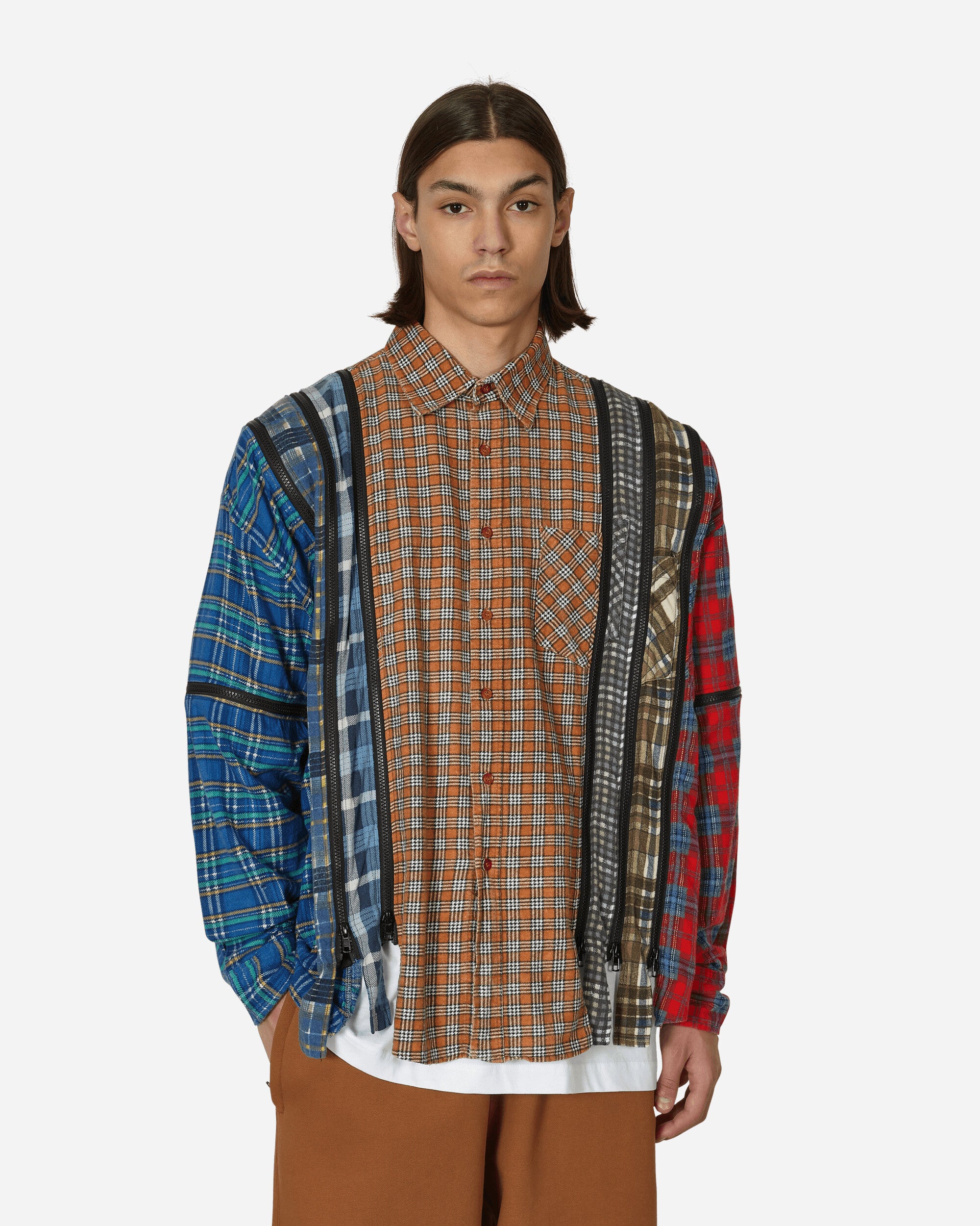7 Cuts Zipped Wide Flannel Shirt Multicolor