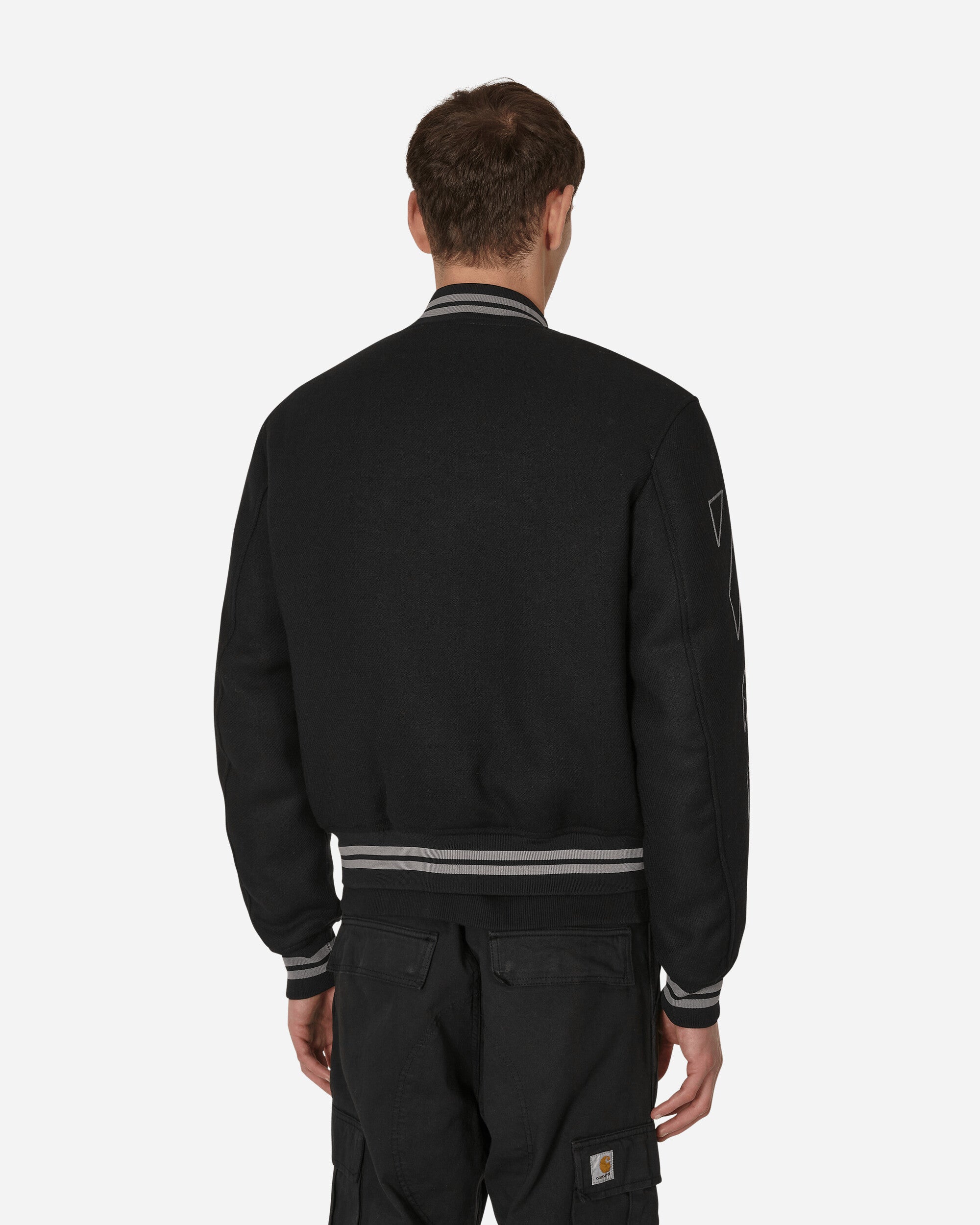 Off-White Diagonal Outline Wool Varsity Jacket Black - Slam Jam 