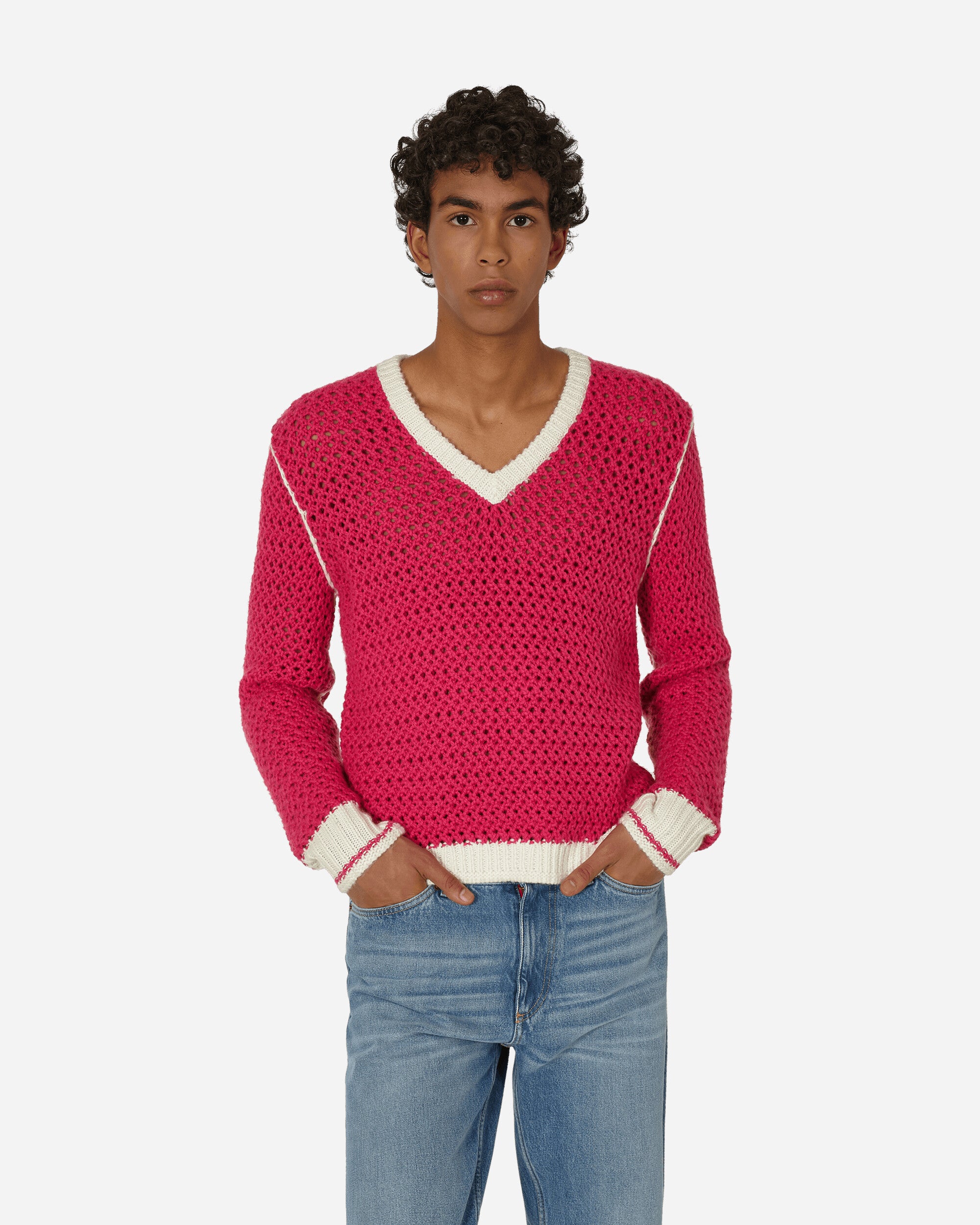 Stockholm (Surfboard) Club Knitted V-Neck Sweater Fluo Pink